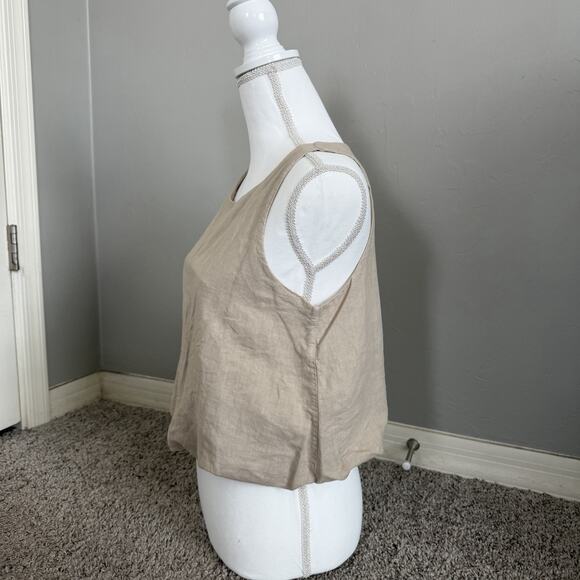 NWT Francesca Bettini Linen Blend Woman’s Blouson Top Sleeveless Sz S Italy Tan - Picture 2 of 8